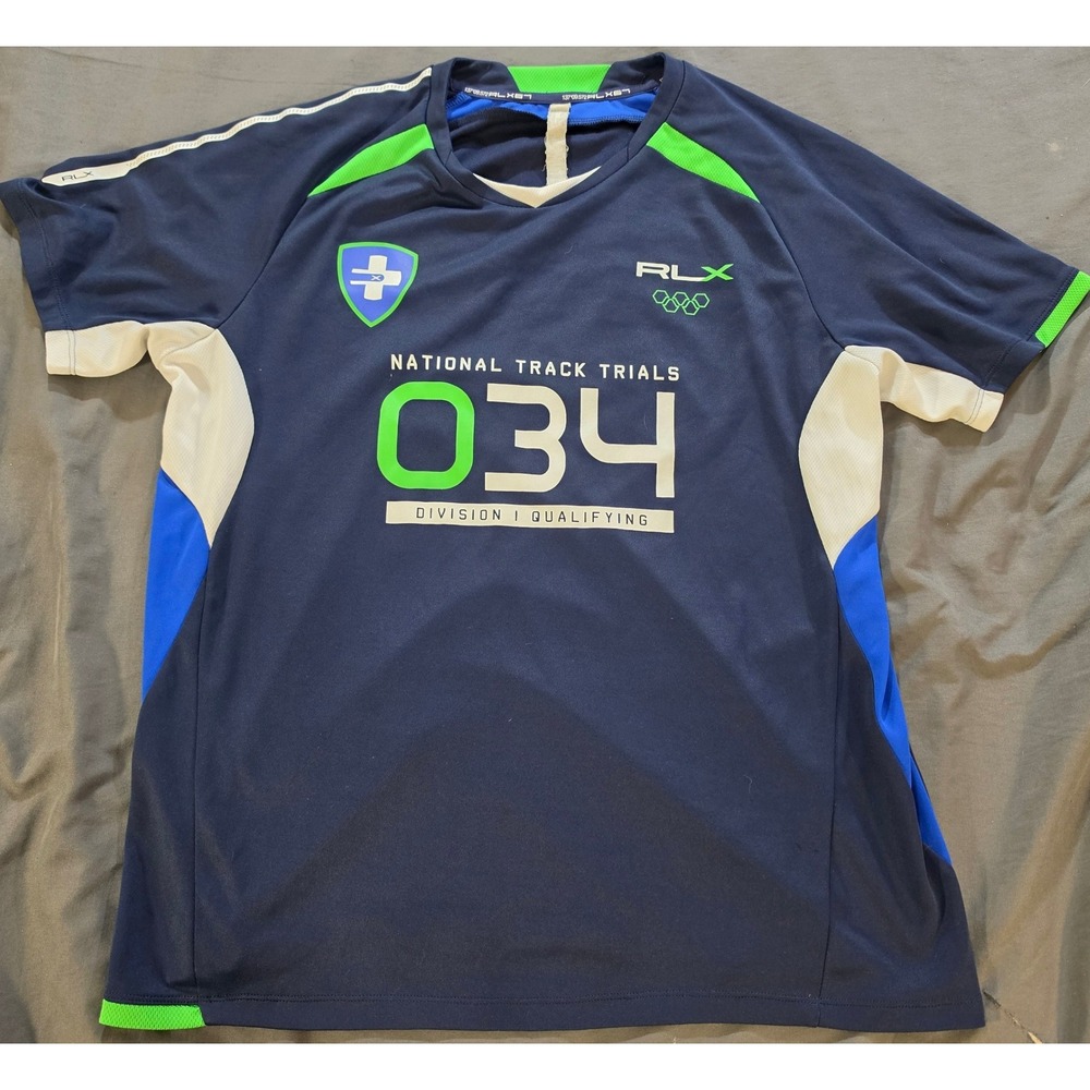 RLX Ralph Lauren National Track Trials Shirt XL Navy Blue Olympic 034 Running